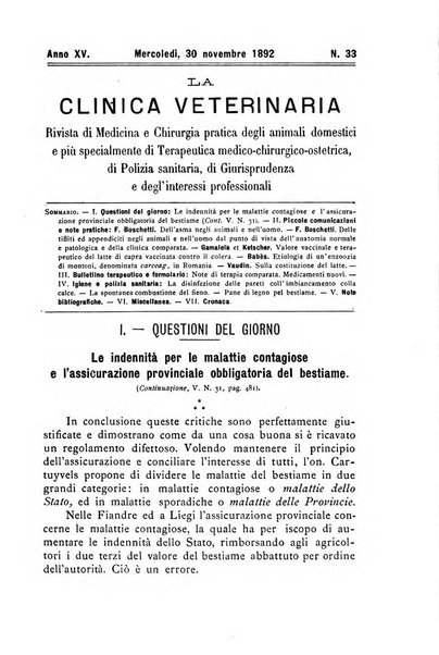 La clinica veterinaria rivista di medicina e chirurgia pratica degli animali domestici