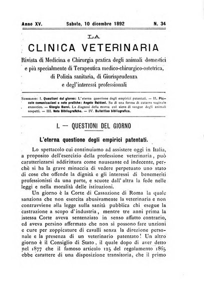 La clinica veterinaria rivista di medicina e chirurgia pratica degli animali domestici