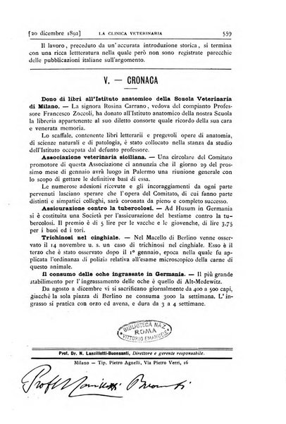 La clinica veterinaria rivista di medicina e chirurgia pratica degli animali domestici