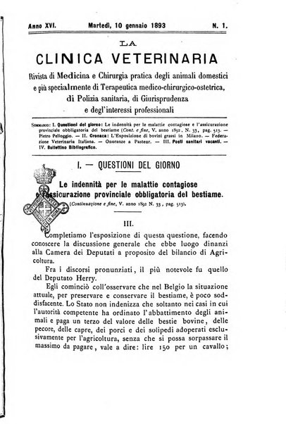 La clinica veterinaria rivista di medicina e chirurgia pratica degli animali domestici