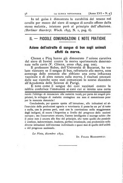 La clinica veterinaria rivista di medicina e chirurgia pratica degli animali domestici