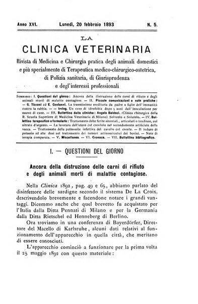 La clinica veterinaria rivista di medicina e chirurgia pratica degli animali domestici