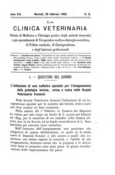 La clinica veterinaria rivista di medicina e chirurgia pratica degli animali domestici