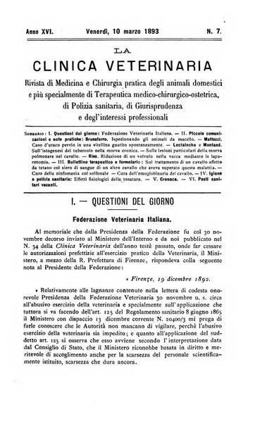 La clinica veterinaria rivista di medicina e chirurgia pratica degli animali domestici