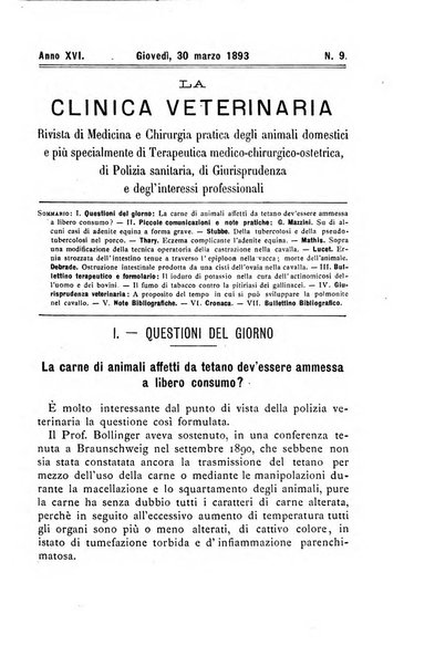 La clinica veterinaria rivista di medicina e chirurgia pratica degli animali domestici