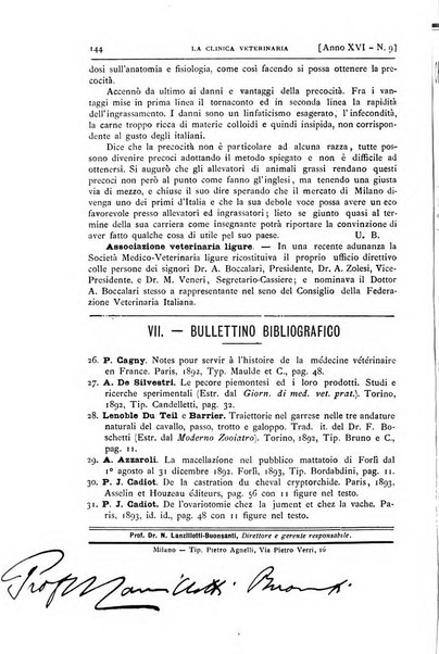 La clinica veterinaria rivista di medicina e chirurgia pratica degli animali domestici