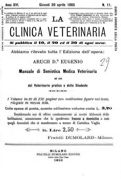 La clinica veterinaria rivista di medicina e chirurgia pratica degli animali domestici