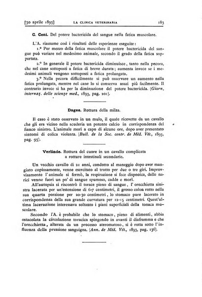 La clinica veterinaria rivista di medicina e chirurgia pratica degli animali domestici