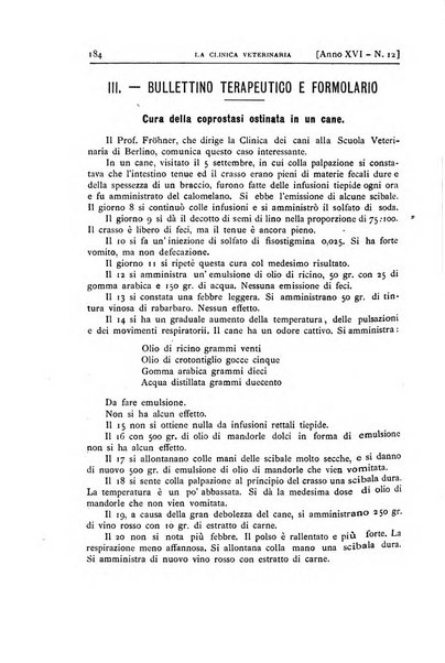 La clinica veterinaria rivista di medicina e chirurgia pratica degli animali domestici