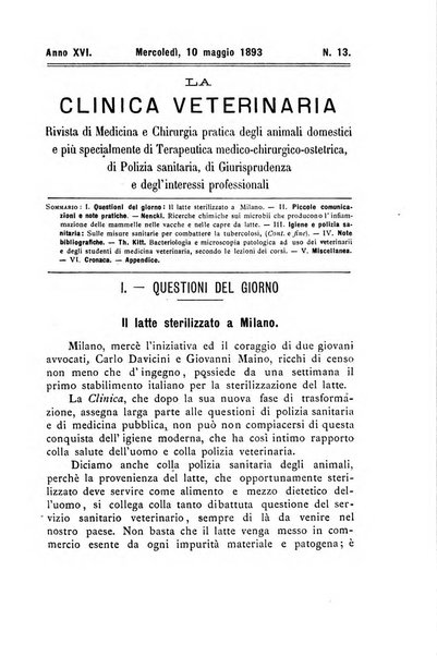 La clinica veterinaria rivista di medicina e chirurgia pratica degli animali domestici