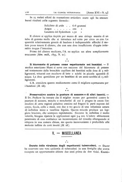 La clinica veterinaria rivista di medicina e chirurgia pratica degli animali domestici