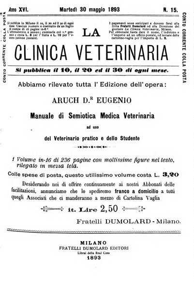 La clinica veterinaria rivista di medicina e chirurgia pratica degli animali domestici