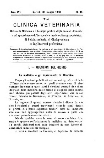 La clinica veterinaria rivista di medicina e chirurgia pratica degli animali domestici