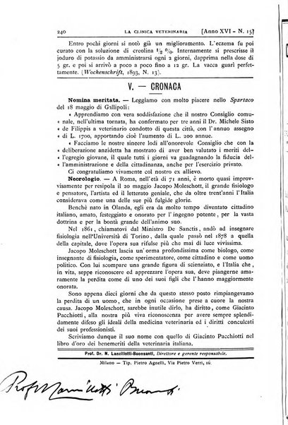 La clinica veterinaria rivista di medicina e chirurgia pratica degli animali domestici