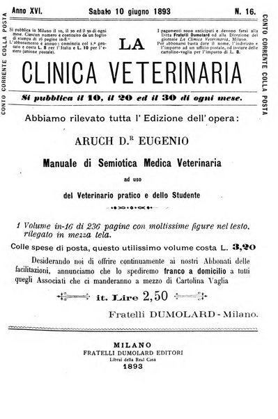 La clinica veterinaria rivista di medicina e chirurgia pratica degli animali domestici