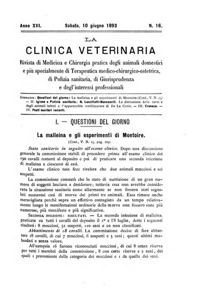 La clinica veterinaria rivista di medicina e chirurgia pratica degli animali domestici