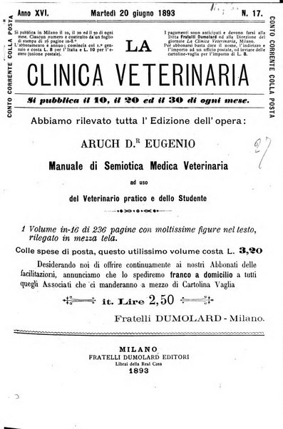 La clinica veterinaria rivista di medicina e chirurgia pratica degli animali domestici