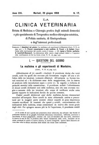 La clinica veterinaria rivista di medicina e chirurgia pratica degli animali domestici