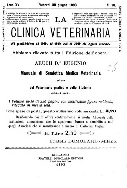 La clinica veterinaria rivista di medicina e chirurgia pratica degli animali domestici