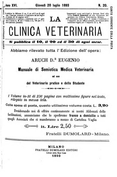 La clinica veterinaria rivista di medicina e chirurgia pratica degli animali domestici