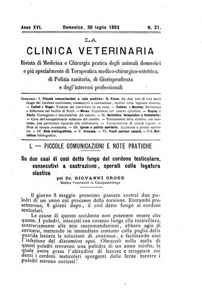 La clinica veterinaria rivista di medicina e chirurgia pratica degli animali domestici