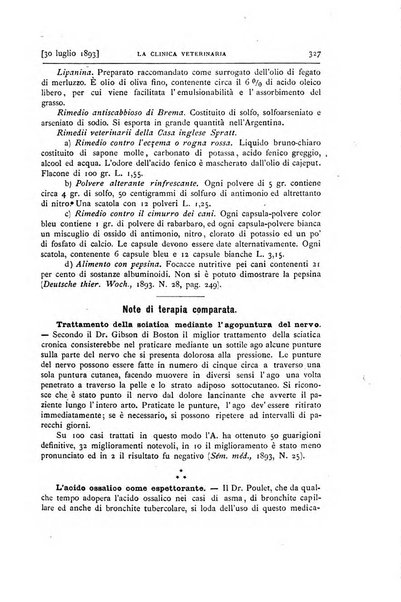 La clinica veterinaria rivista di medicina e chirurgia pratica degli animali domestici