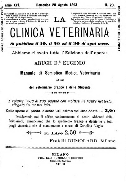 La clinica veterinaria rivista di medicina e chirurgia pratica degli animali domestici