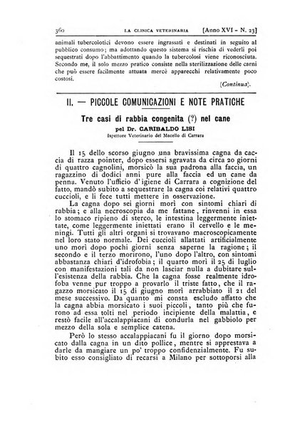 La clinica veterinaria rivista di medicina e chirurgia pratica degli animali domestici