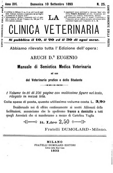 La clinica veterinaria rivista di medicina e chirurgia pratica degli animali domestici