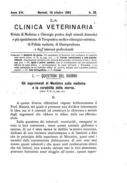 La clinica veterinaria rivista di medicina e chirurgia pratica degli animali domestici