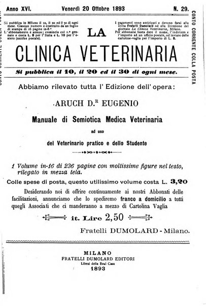 La clinica veterinaria rivista di medicina e chirurgia pratica degli animali domestici