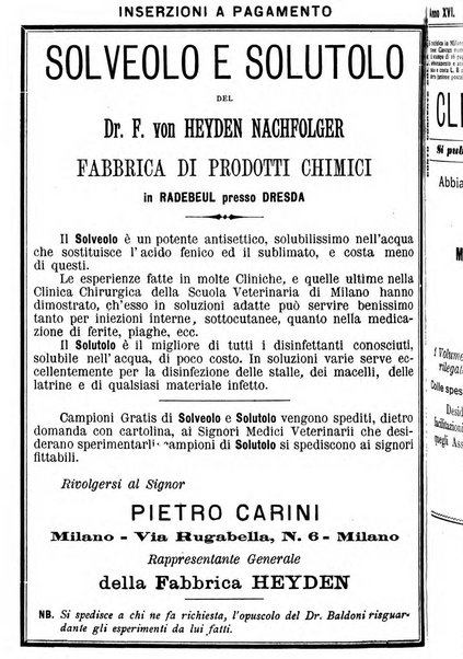 La clinica veterinaria rivista di medicina e chirurgia pratica degli animali domestici