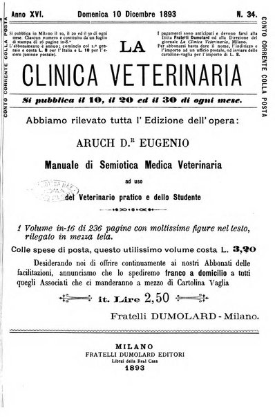 La clinica veterinaria rivista di medicina e chirurgia pratica degli animali domestici