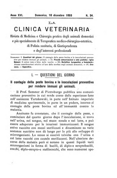 La clinica veterinaria rivista di medicina e chirurgia pratica degli animali domestici