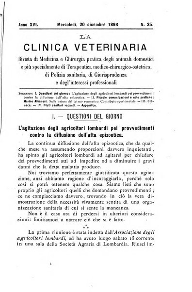 La clinica veterinaria rivista di medicina e chirurgia pratica degli animali domestici