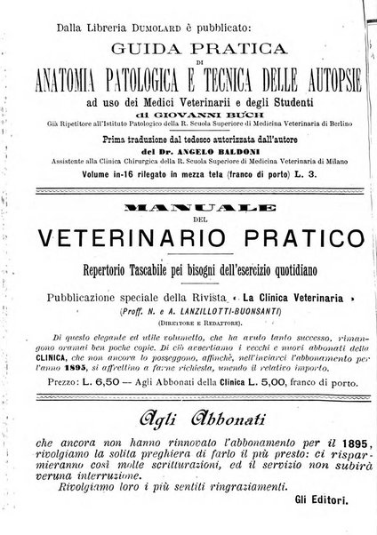 La clinica veterinaria rivista di medicina e chirurgia pratica degli animali domestici