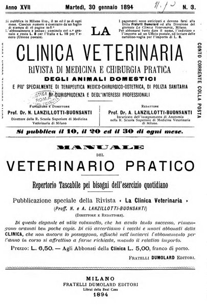 La clinica veterinaria rivista di medicina e chirurgia pratica degli animali domestici