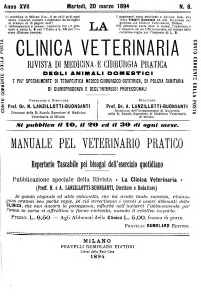 La clinica veterinaria rivista di medicina e chirurgia pratica degli animali domestici