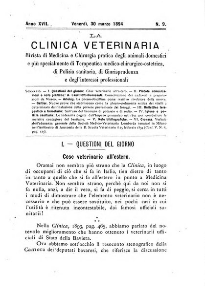 La clinica veterinaria rivista di medicina e chirurgia pratica degli animali domestici