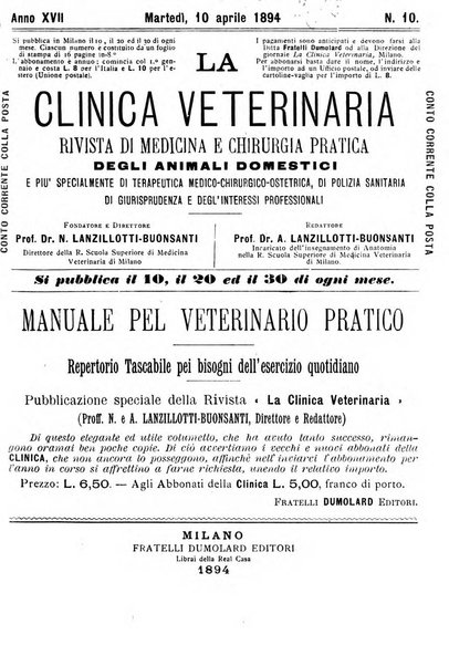 La clinica veterinaria rivista di medicina e chirurgia pratica degli animali domestici