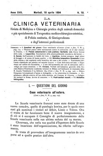 La clinica veterinaria rivista di medicina e chirurgia pratica degli animali domestici