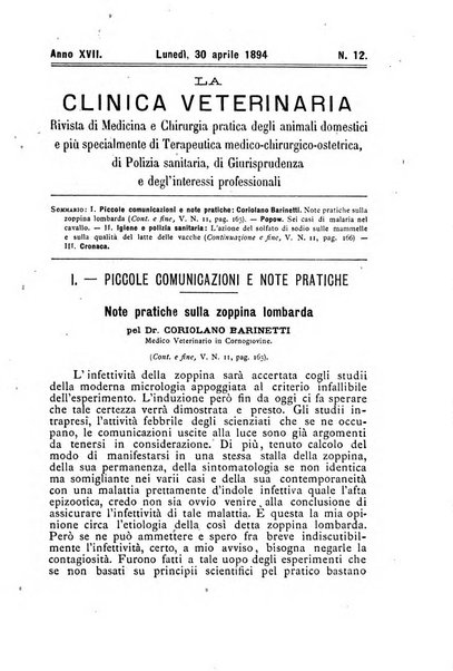 La clinica veterinaria rivista di medicina e chirurgia pratica degli animali domestici