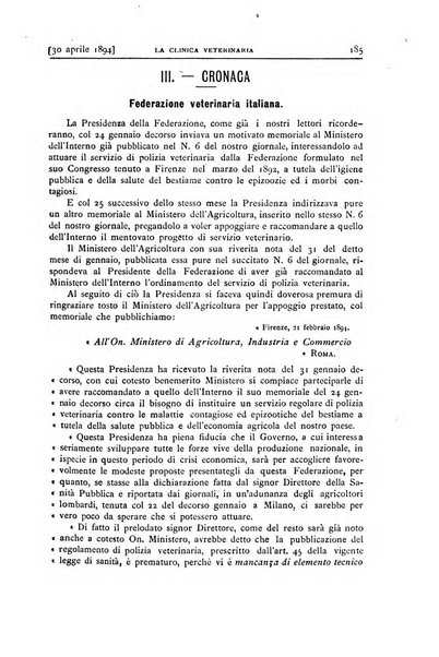 La clinica veterinaria rivista di medicina e chirurgia pratica degli animali domestici