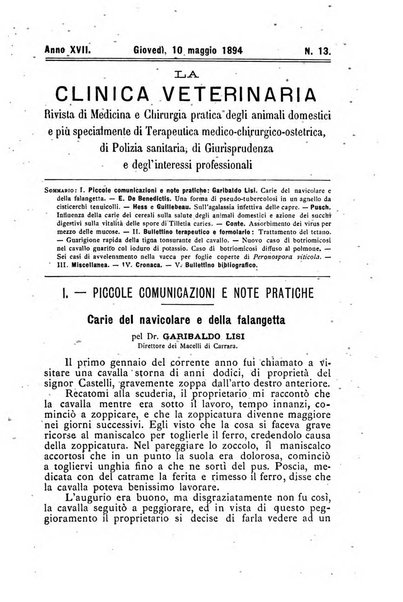 La clinica veterinaria rivista di medicina e chirurgia pratica degli animali domestici