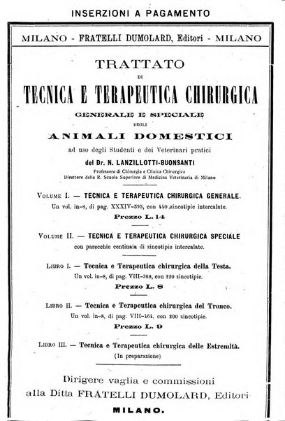 La clinica veterinaria rivista di medicina e chirurgia pratica degli animali domestici