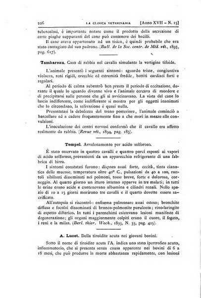 La clinica veterinaria rivista di medicina e chirurgia pratica degli animali domestici