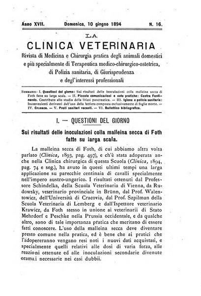 La clinica veterinaria rivista di medicina e chirurgia pratica degli animali domestici