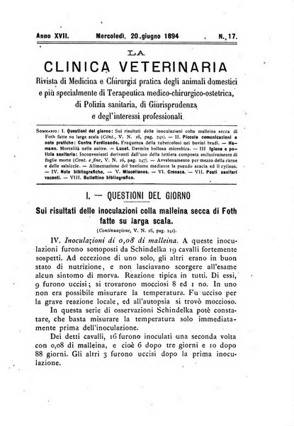 La clinica veterinaria rivista di medicina e chirurgia pratica degli animali domestici