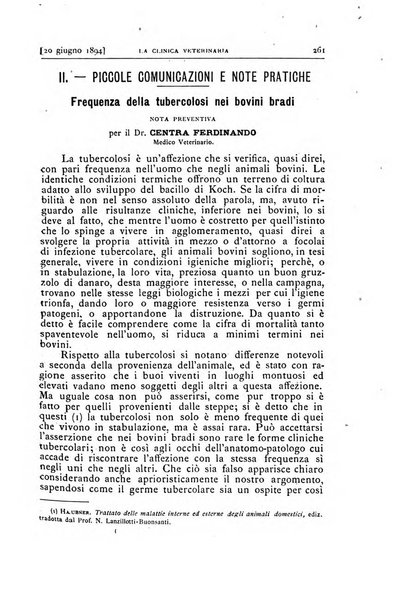 La clinica veterinaria rivista di medicina e chirurgia pratica degli animali domestici