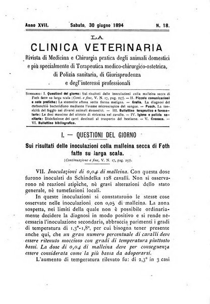 La clinica veterinaria rivista di medicina e chirurgia pratica degli animali domestici